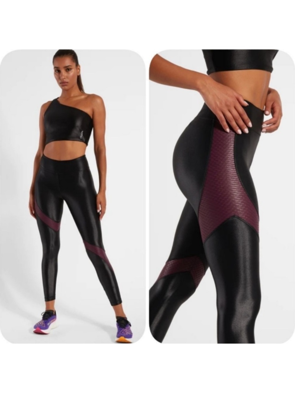 NWT KORAL VENUS HIGH RISE LEGGINGS IN BLACK/EGGPLANT - SIZE S